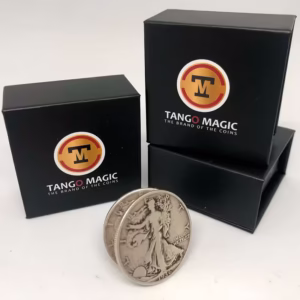 Cascarilla expandida Walking Liberty de plata junto a estuches de Tango Magic