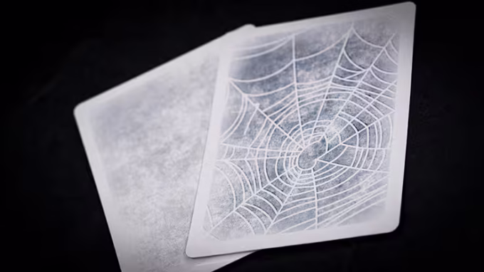 Carta con diseño de telaraña del juego "The Web Returns" de Murphy's Magic, perfecta para efectos visuales impactantes en magia.