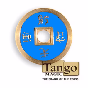 Moneda China Tamaño Medio Dólar de Tango Magic con fondo azul claro y símbolos orientales