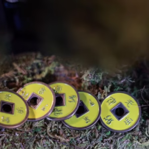 Monedas chinas amarillas con cascarilla expandida para rutinas de magia