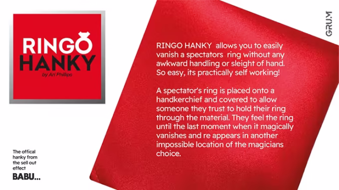 Ringo Hanky ​​de GRUM® – Pañuelo mágico para desaparición de anillos sin manipulación sospechosa.