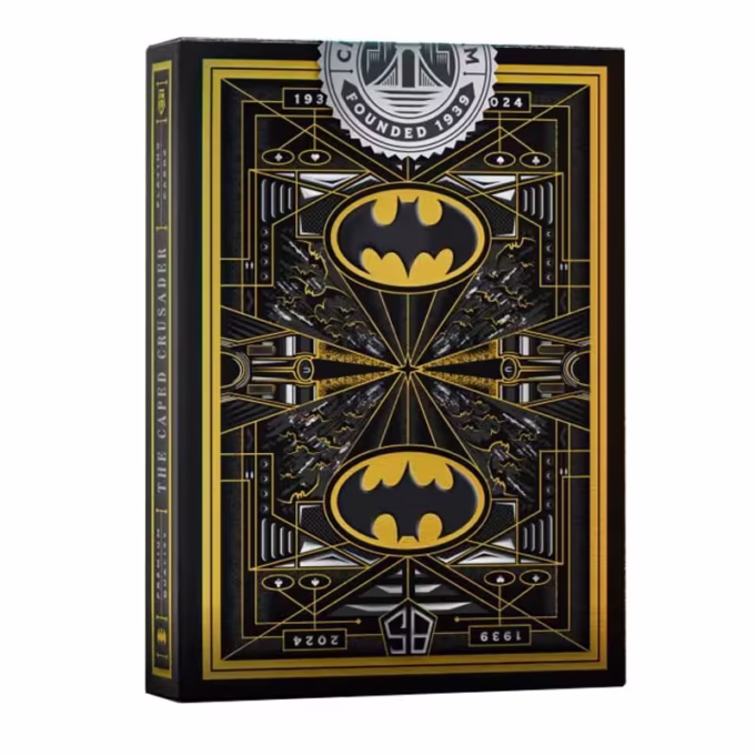 Parte trasera de la Baraja Batman 85 Aniversario de Theory11 con diseño dorado y símbolo de Batman