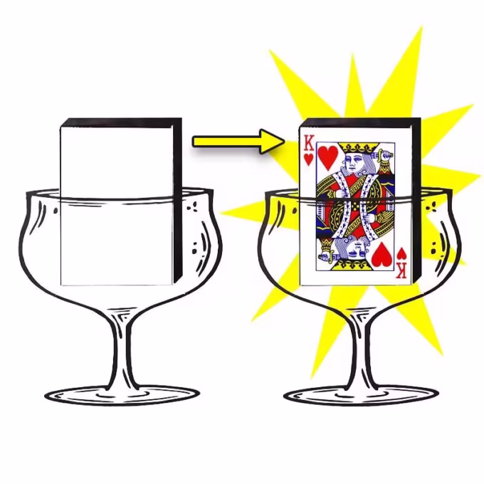 Instant Card antes y después del efecto con carta apareciendo en copa